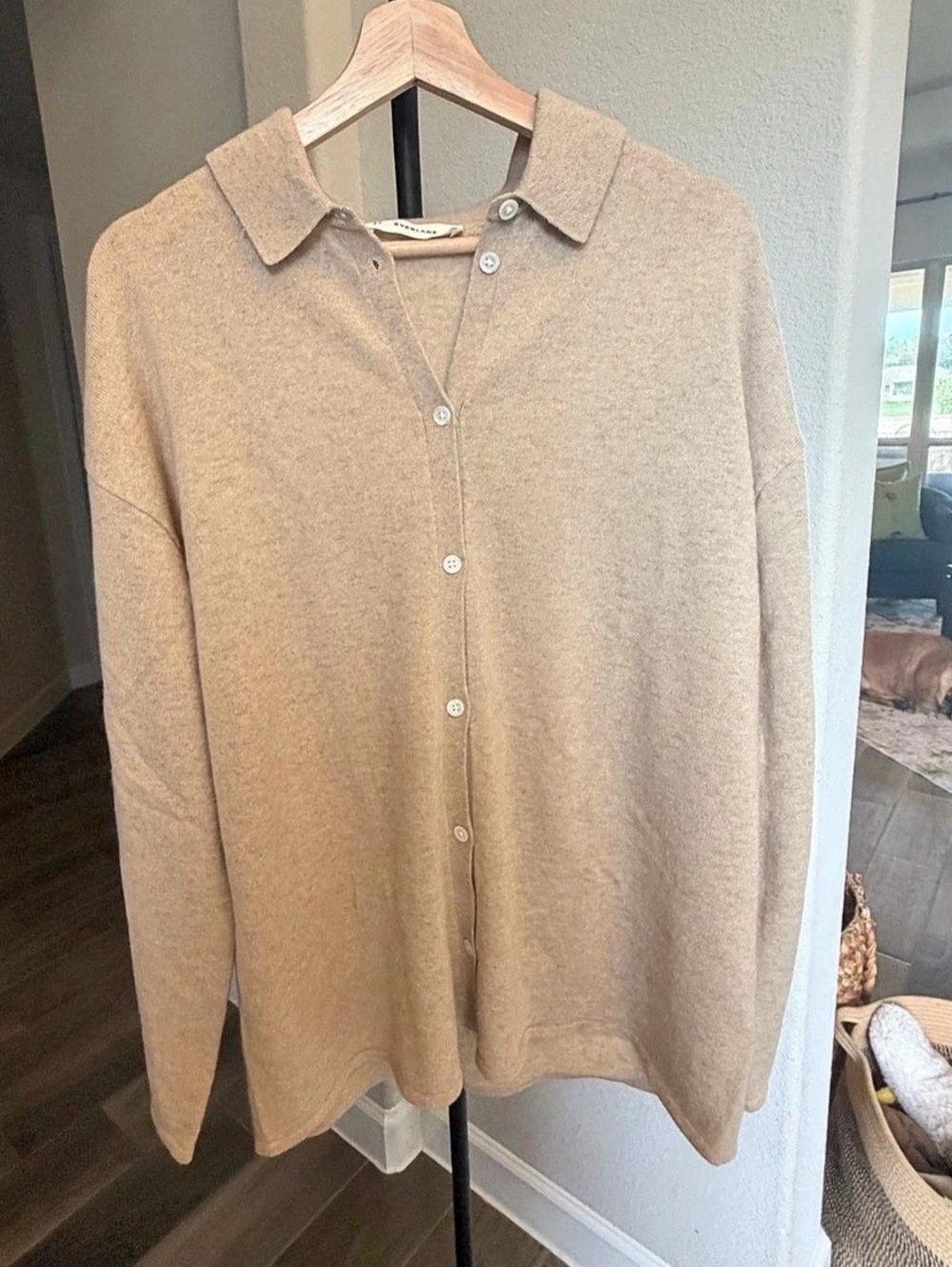 Everlane 100% Cashmere Button Up Shirt Cardigan Oatmeal Beige Large NWOT $228